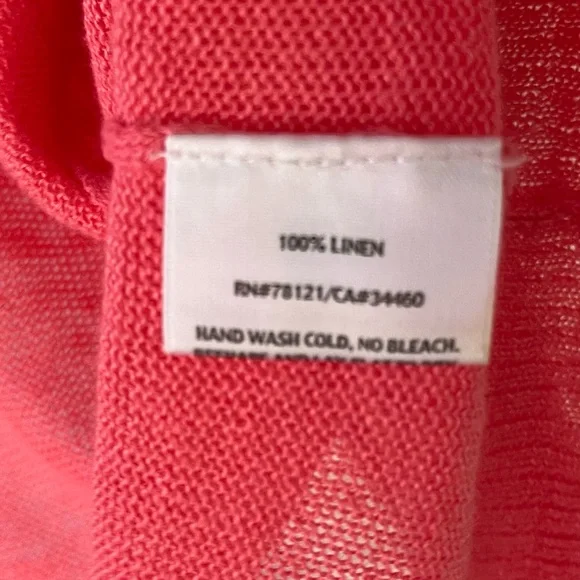 EILEEN FISHER Coral Pink Linen Tie-Front Cardigan - Picture 6 of 9